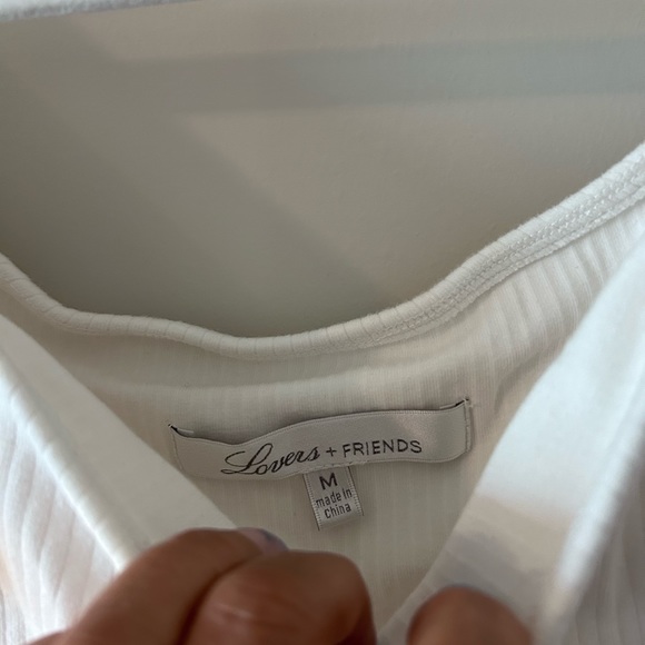 LOVERS + FRIENDS • WHITE RIBBED OFF SHOULDER RUFFLE PULL UP THONG
BODYSUIT- M • - Picture 4 of 7